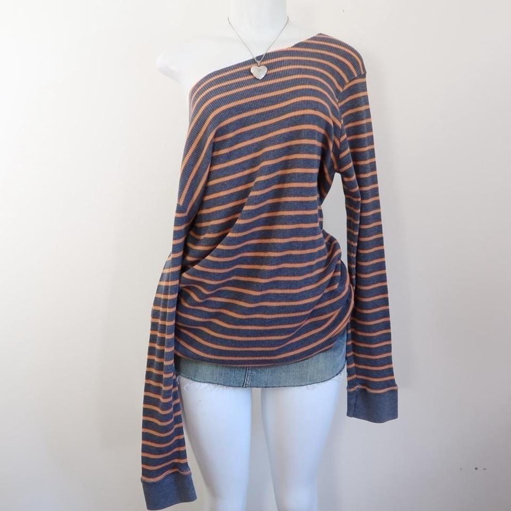 blue orange striped one shoulder top indie sleaze